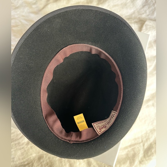 Goorin Bros 100% Wool Black Fedora Hat Burgundy Ribbon Classic Unisex - Picture 6 of 7